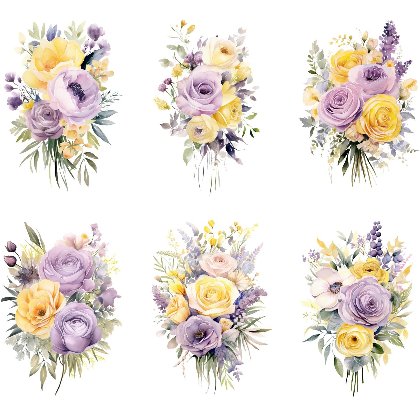 Pastel Purple and Yellow Wedding Flowers Clipart