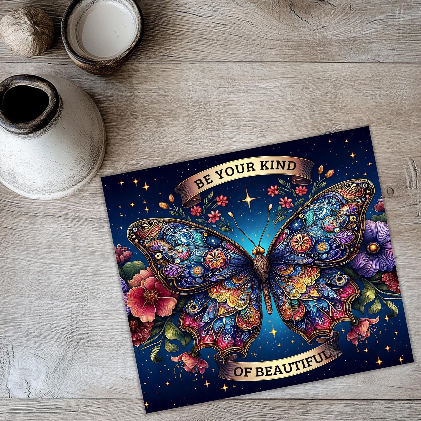 a card with a butterfly on it with the words be your kind of beautiful