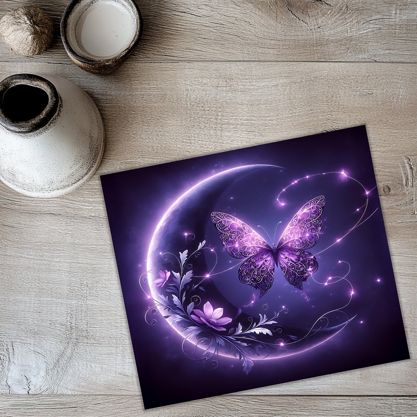 Purple Celestial Butterfly Tumbler Wrap PNG – 20oz Skinny Cosmic Sublimation Design