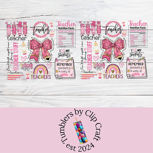 Pink Coquette Teacher Mug Wrap | 11oz Sublimation PNG