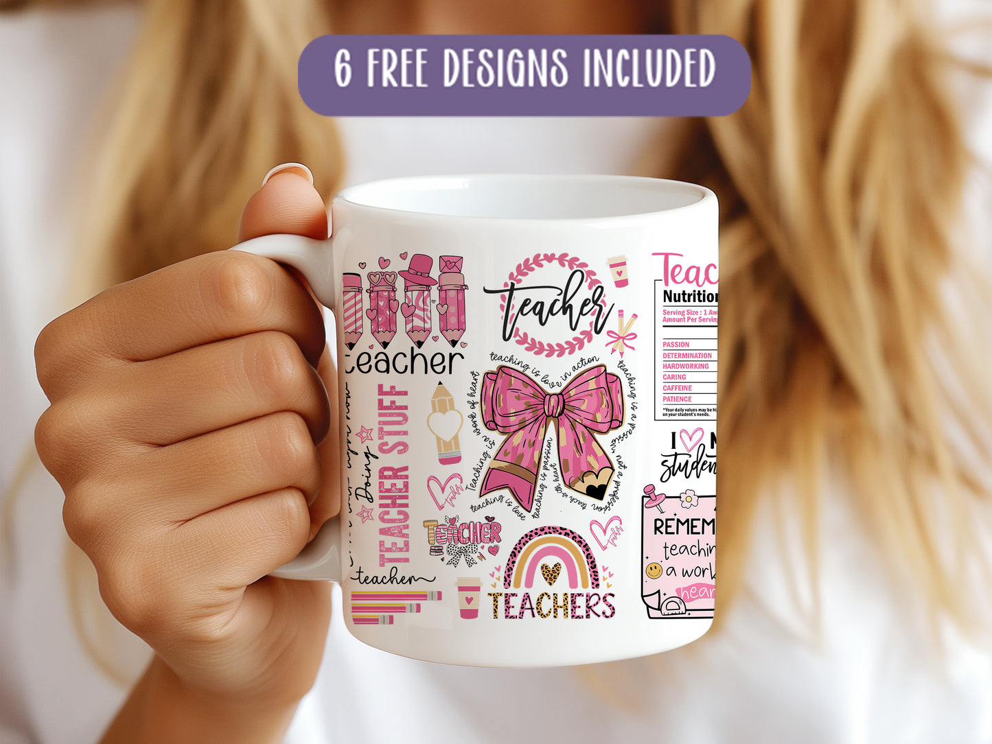 Pink Coquette Teacher Mug Wrap | 11oz Sublimation PNG