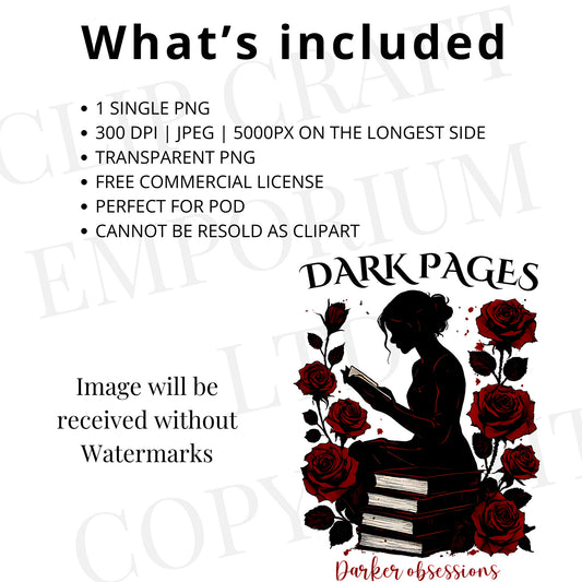 Dark Romance PNG – Gothic Book Lover Sublimation Design for Smut & Book Club Readers