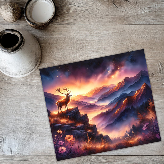 Deer at Sunset Tumbler Wrap PNG – 20oz Hunting Nature Scene for Sublimation