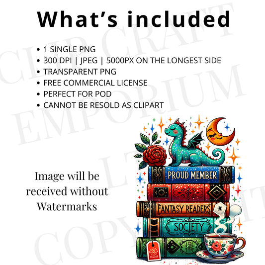 Fantasy Readers Society PNG – Romantasy Book Lover Sublimation Design for Shirts, Mugs & More