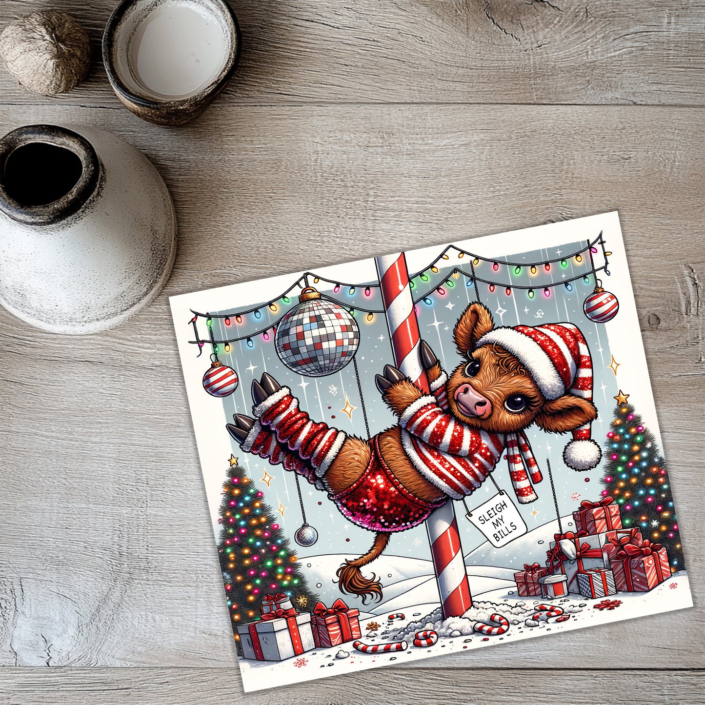 Funny Christmas Highland Cow Tumbler Wrap PNG | Holiday Sublimation
