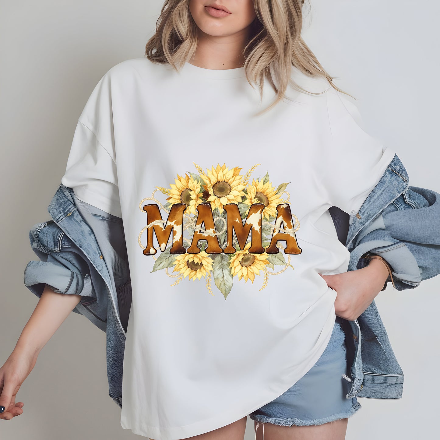 Mama Cowhide Sunflower PNG – Western Leopard Print Country Mom Sublimation Design
