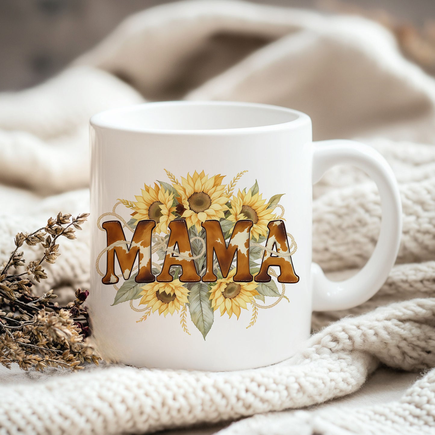 Mama Cowhide Sunflower PNG – Western Leopard Print Country Mom Sublimation Design
