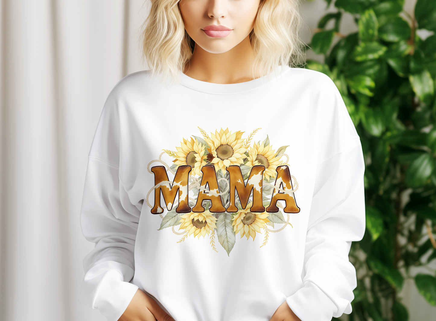 Mama Cowhide Sunflower PNG – Western Leopard Print Country Mom Sublimation Design