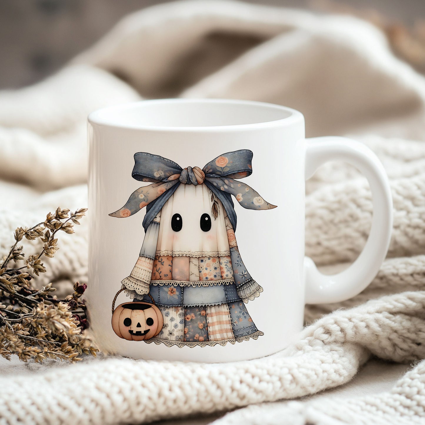 Patchwork Spooky Ghost PNG Halloween Sublimation Design
