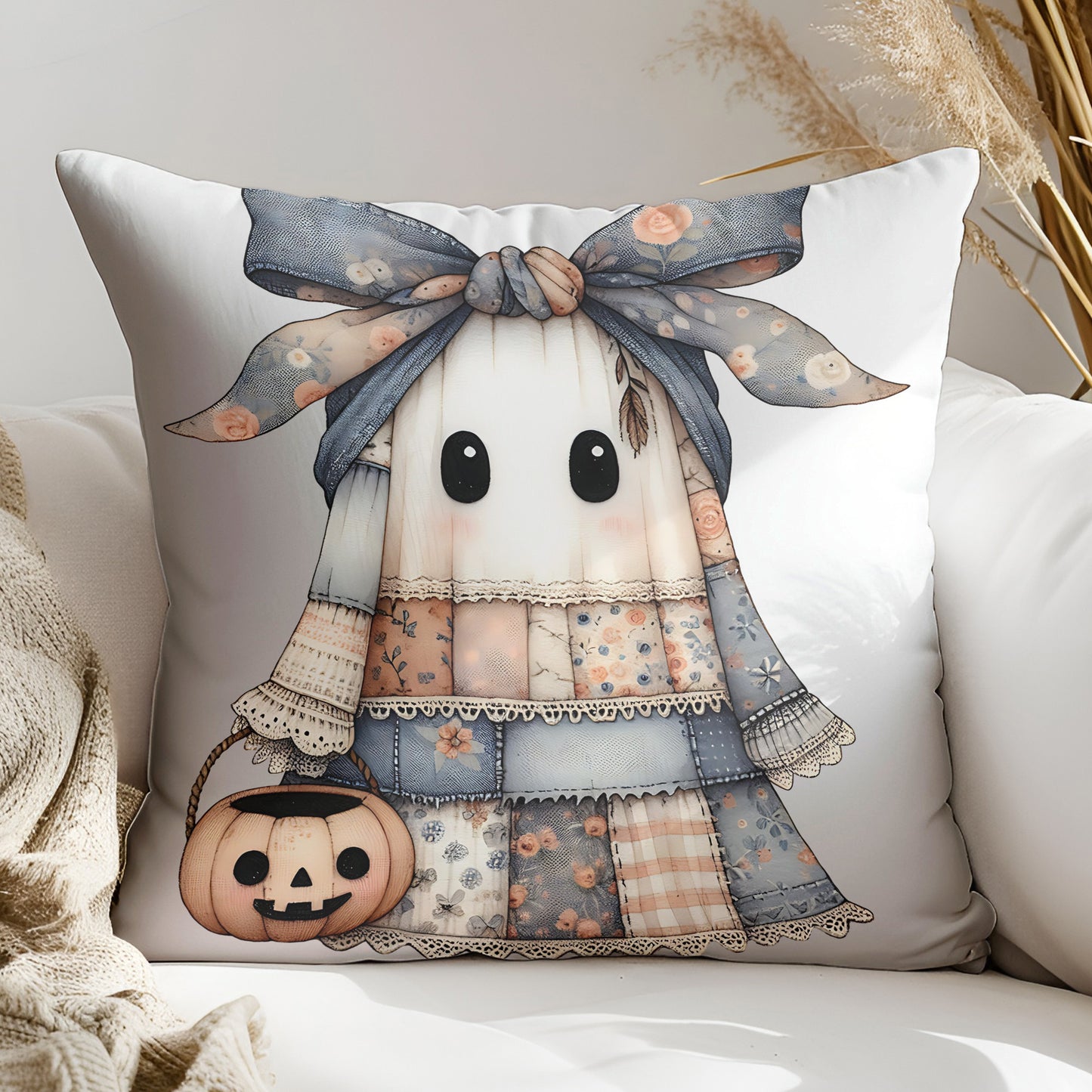 Patchwork Spooky Ghost PNG Halloween Sublimation Design