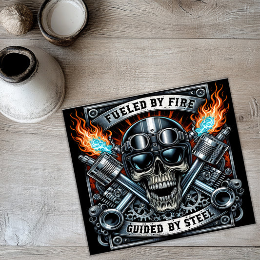 Ride or Die Skull Tumbler Wrap PNG – 20oz Skinny Fiery Biker Skeleton Sublimation Design