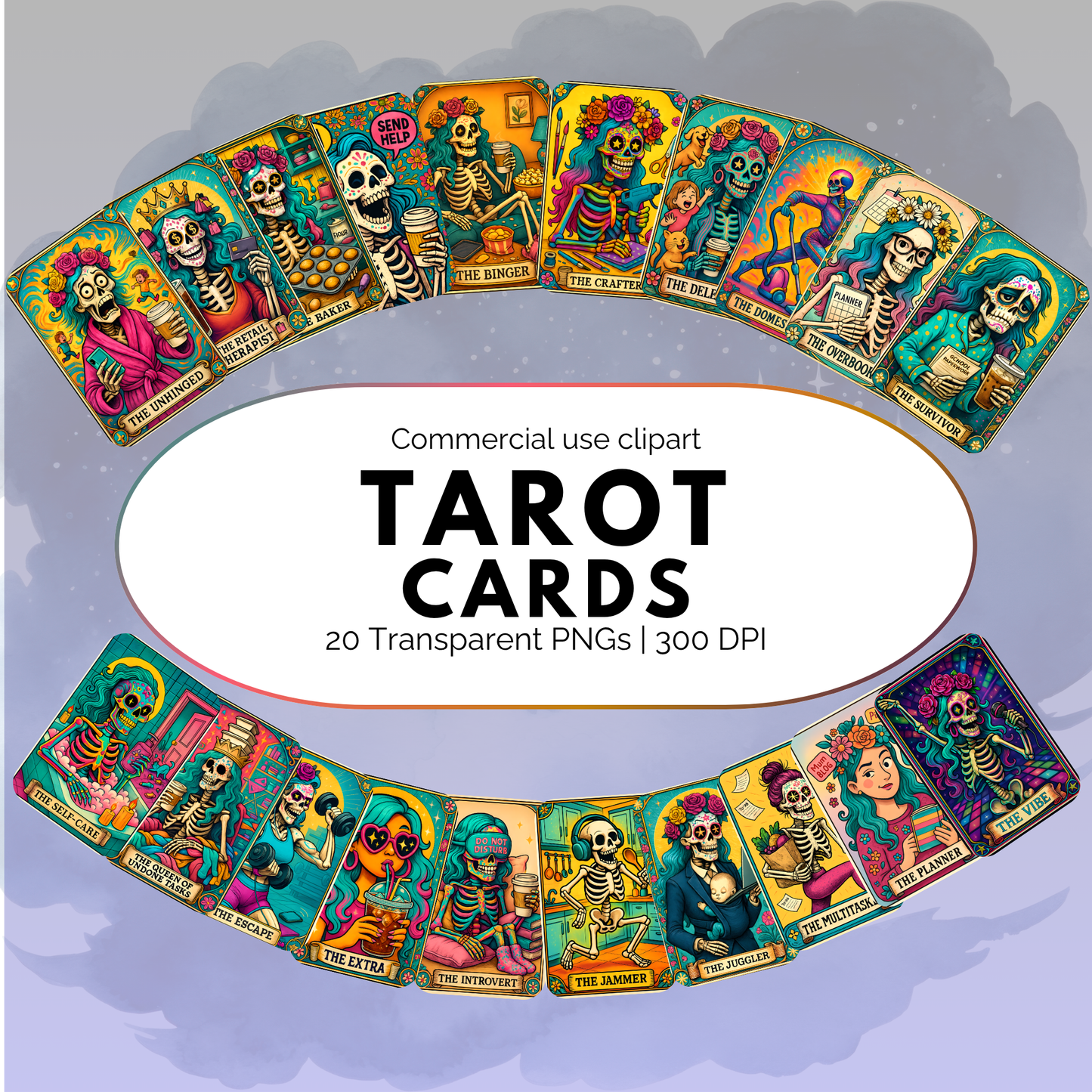Funny Tarot Card PNG Clipart – Sarcastic Skeleton Sublimation Design