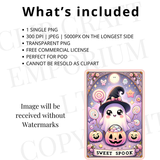 Trick Or Treat Tarot Card PNG – Cute Halloween Ghost Sublimation Design