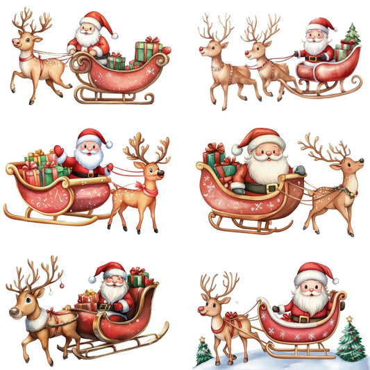 Watercolor Santa Sleigh Clipart