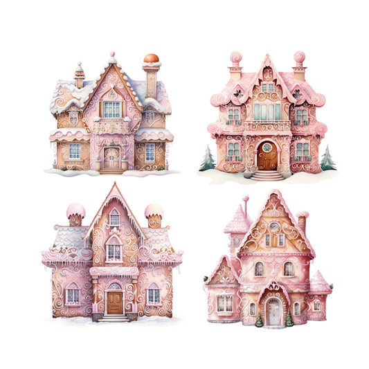 Clipart de casa de jengibre navideña en tonos pastel