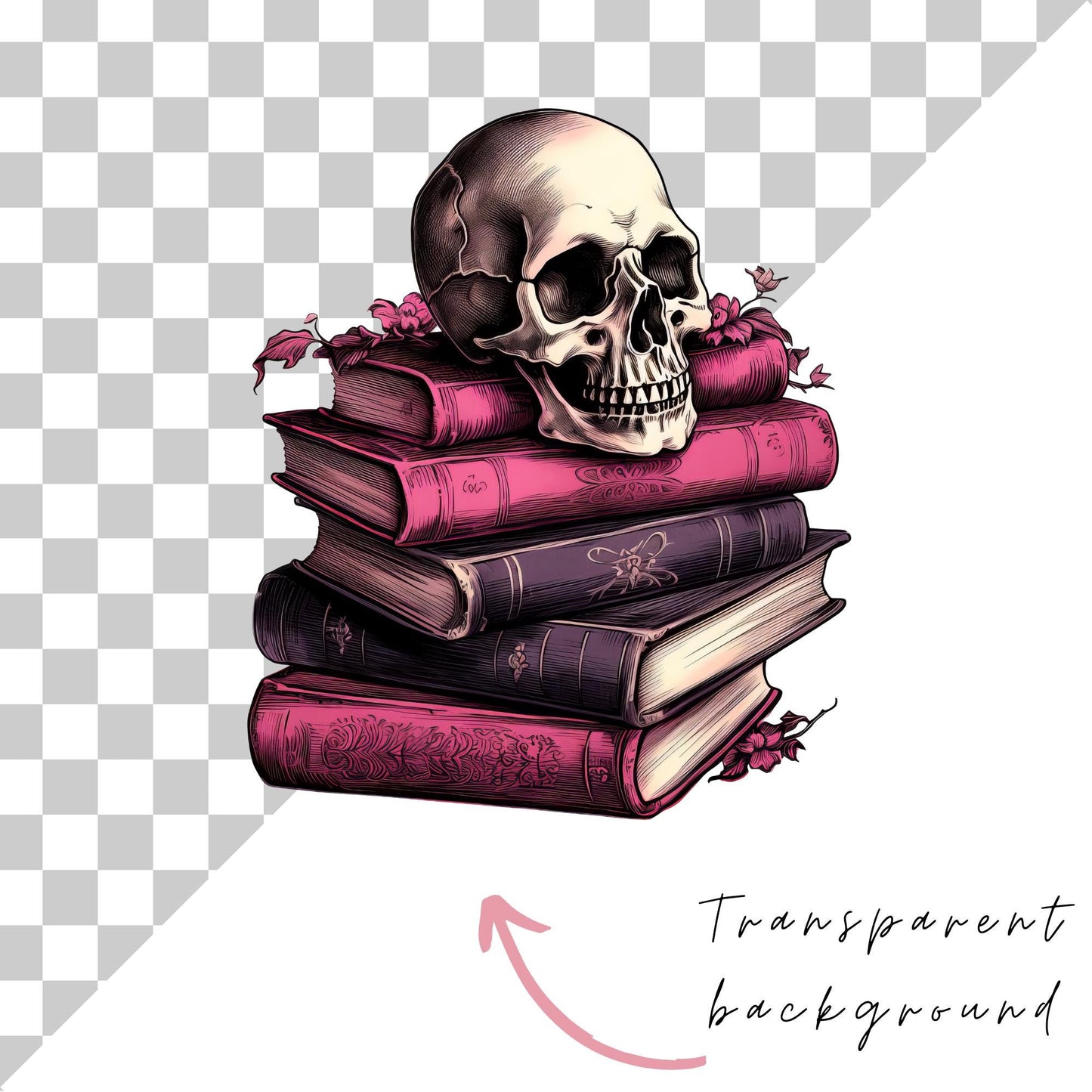 Watercolor Skulls with Books Clipart