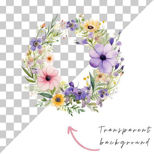 Wildflower Wreath Clipart Single