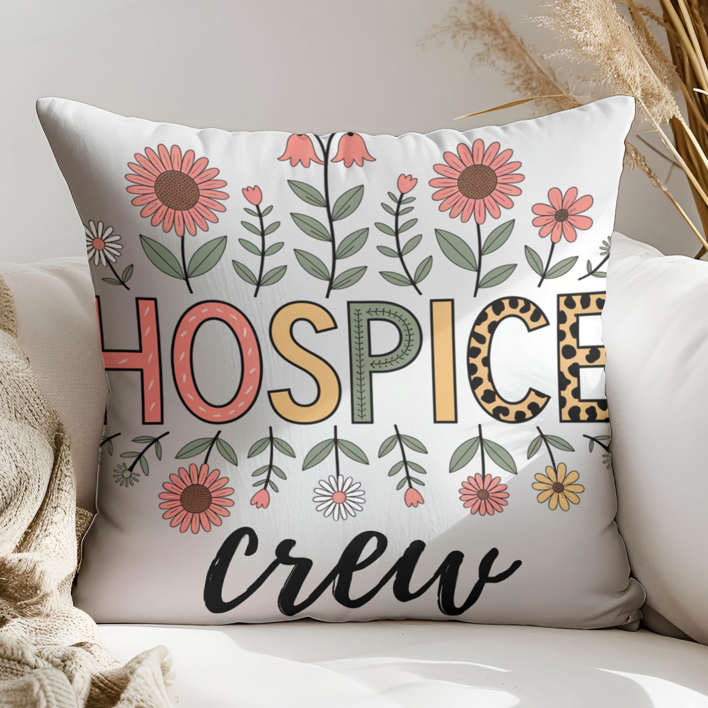 a pillow that says, hospice crew on it