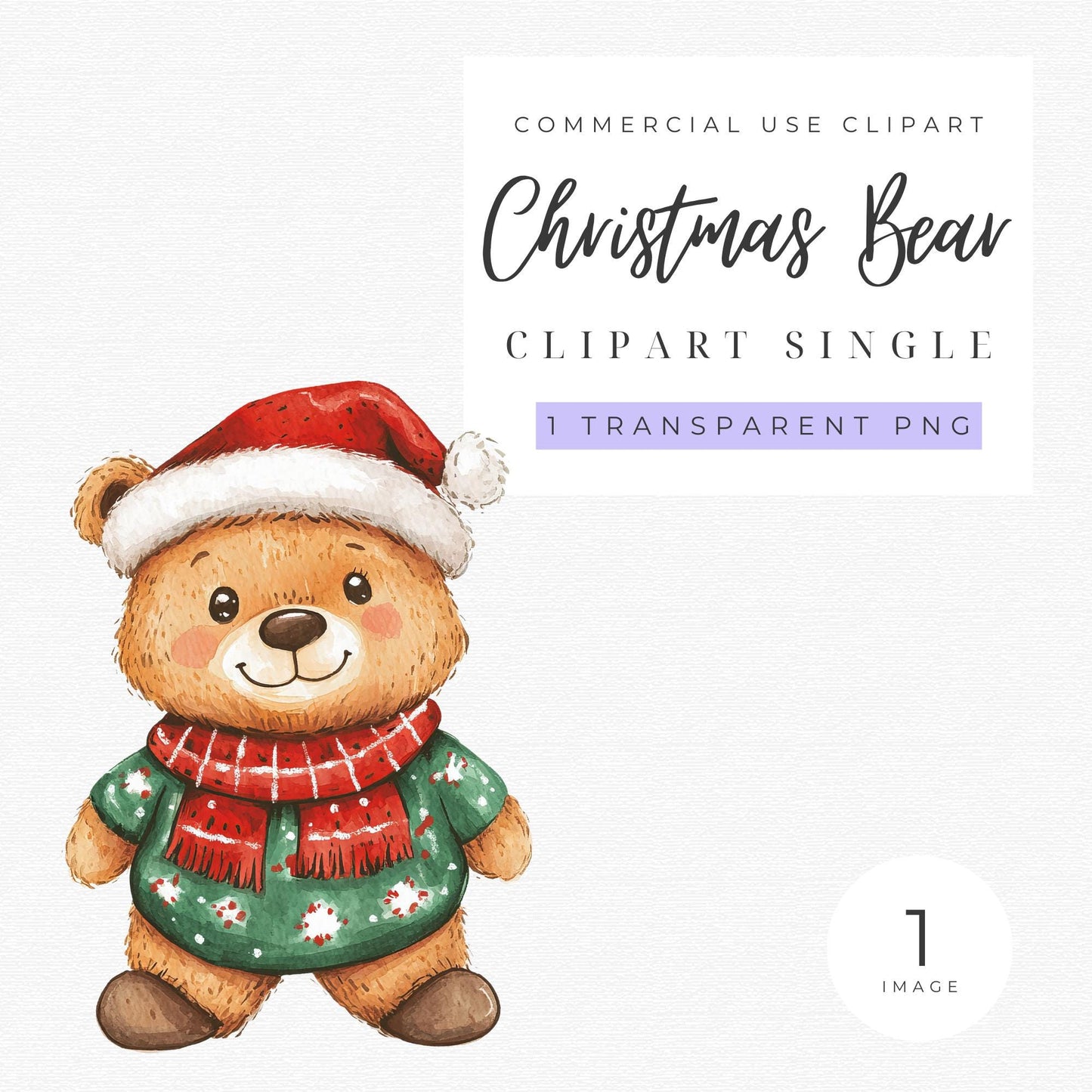 Watercolor Christmas Teddy Bear Clipart