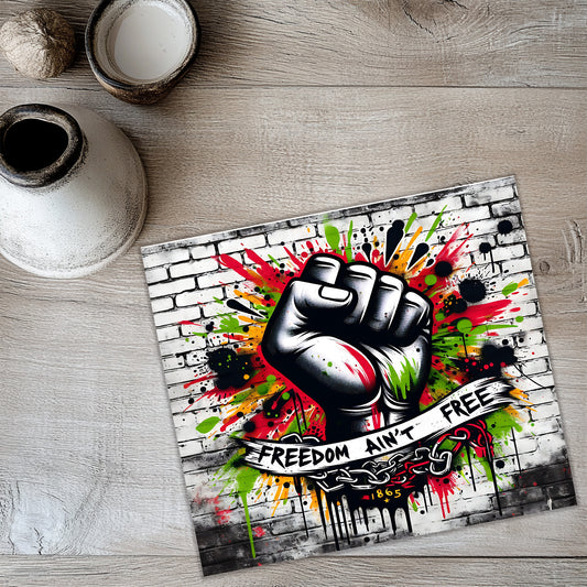 a picture of a fist on a white brick wall