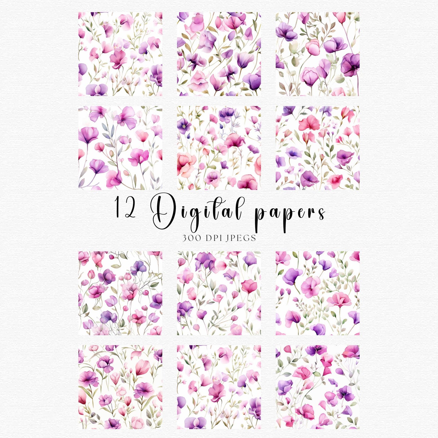 Soft Pink and Purple Sweet Pea Digital Paper Pack