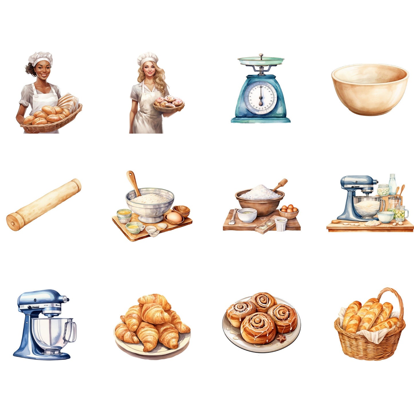 Watercolor Bakery Girl Clipart