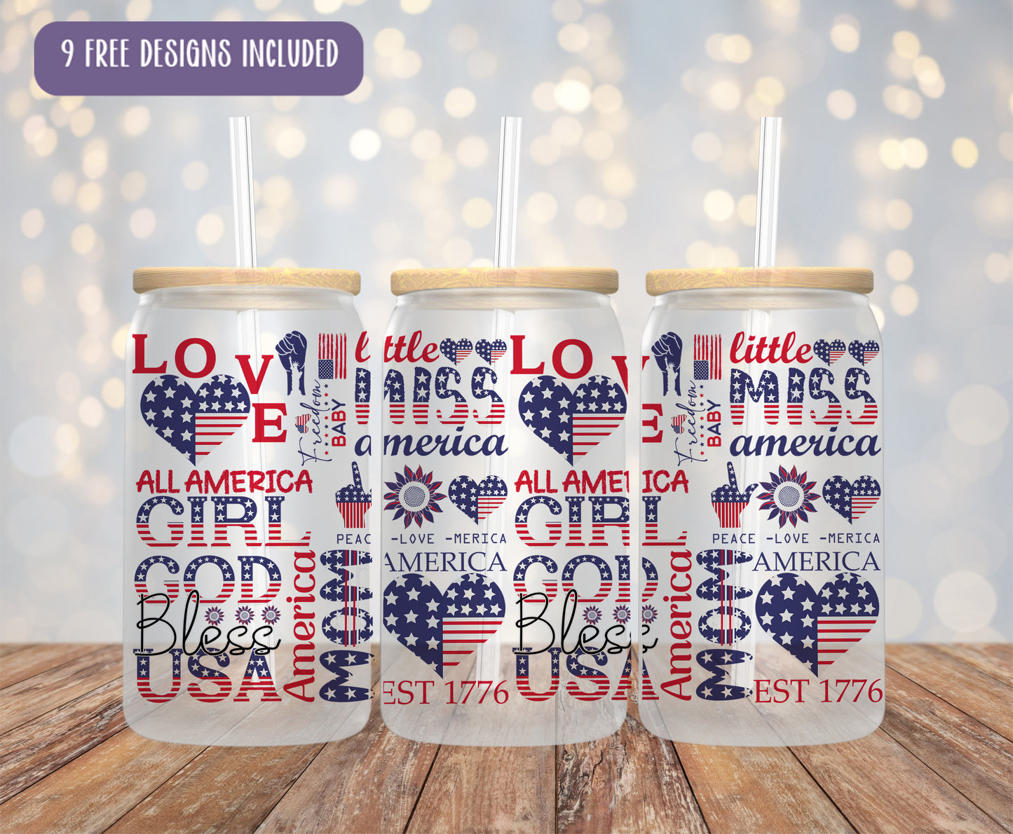 two personalized tumblers with patriotic designs on them