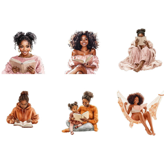 Black Woman Reading a Book PNG