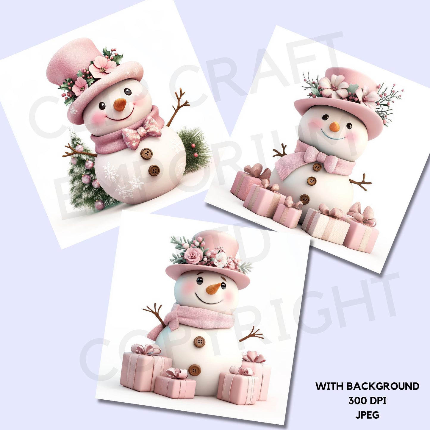 15 Pink Snowmen Clipart