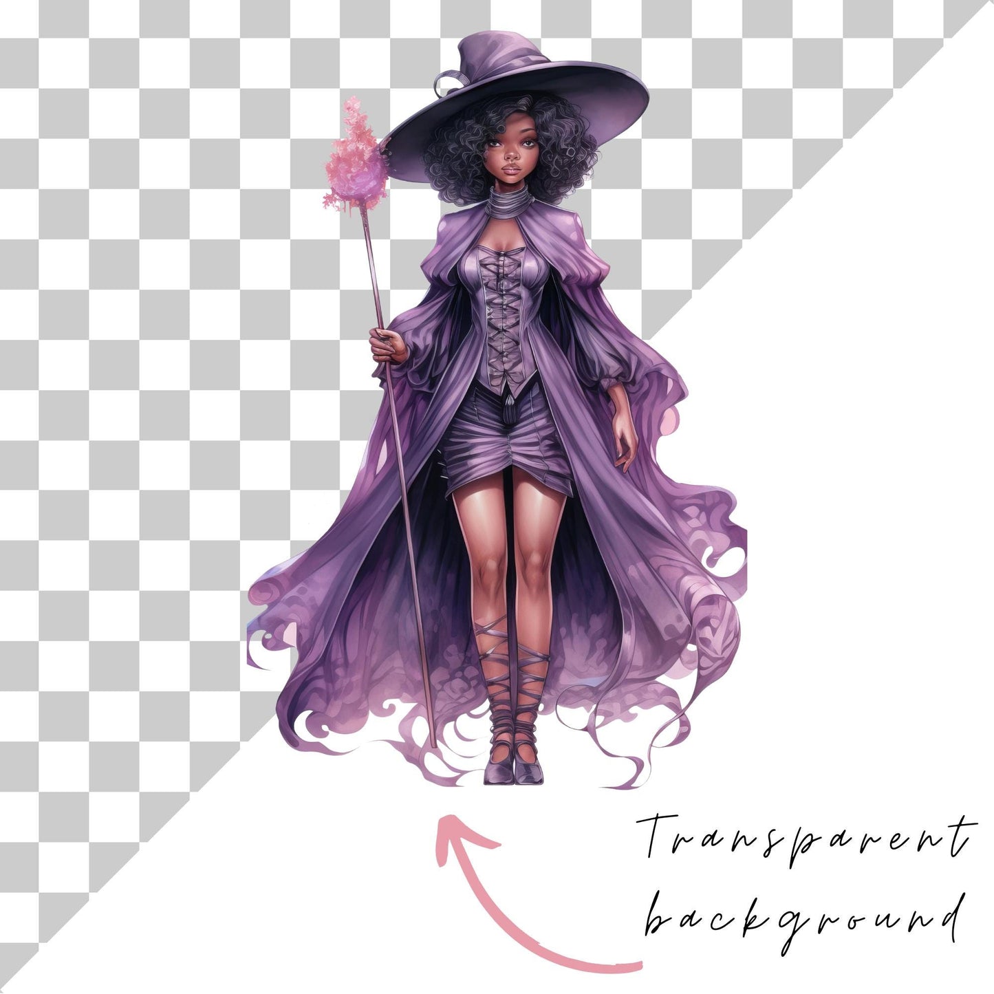 Clipart de bruja pastel de acuarela