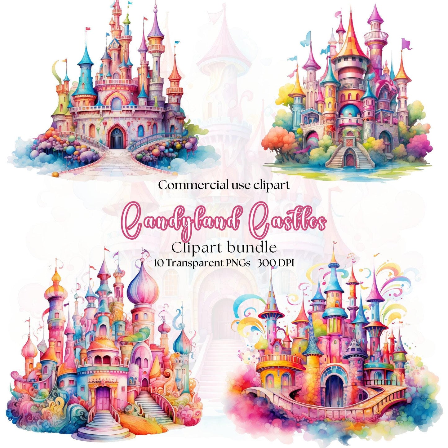 Watercolor Candyland Castle Clipart