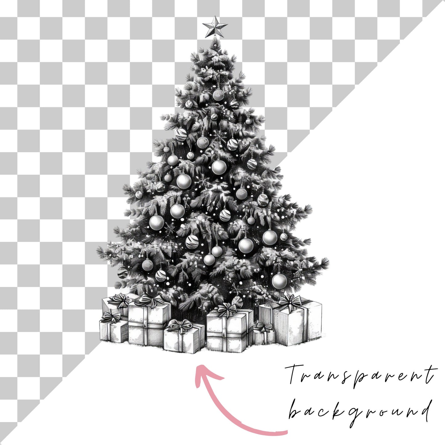 Watercolor Black and White Christmas Clipart