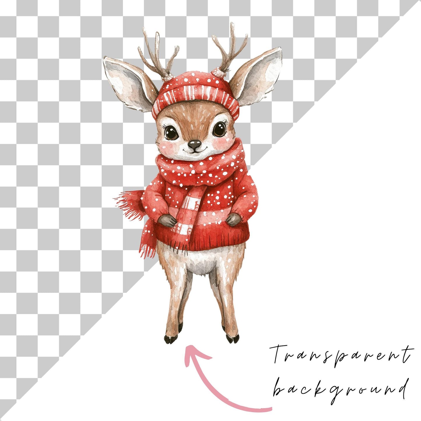 Watercolor Christmas Deer Clipart