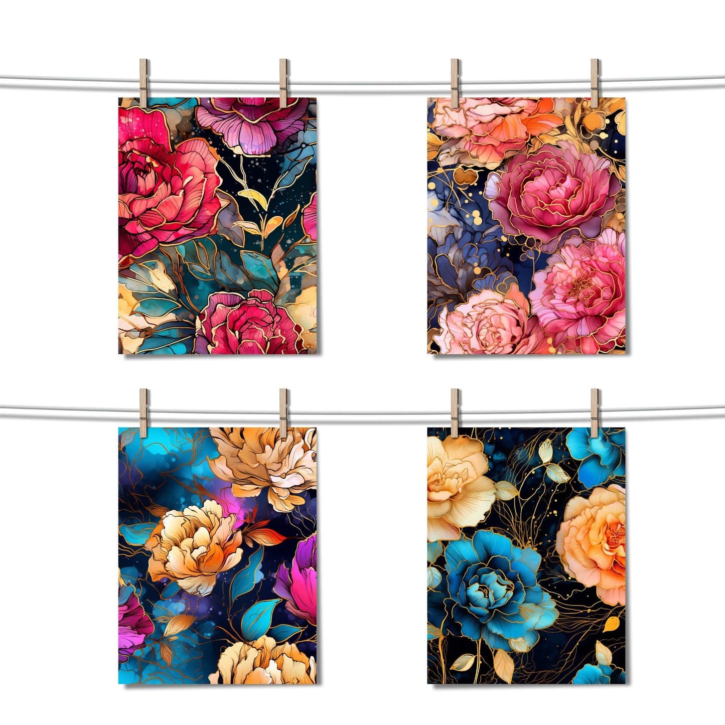 Alcohol Ink Floral Digital Papers