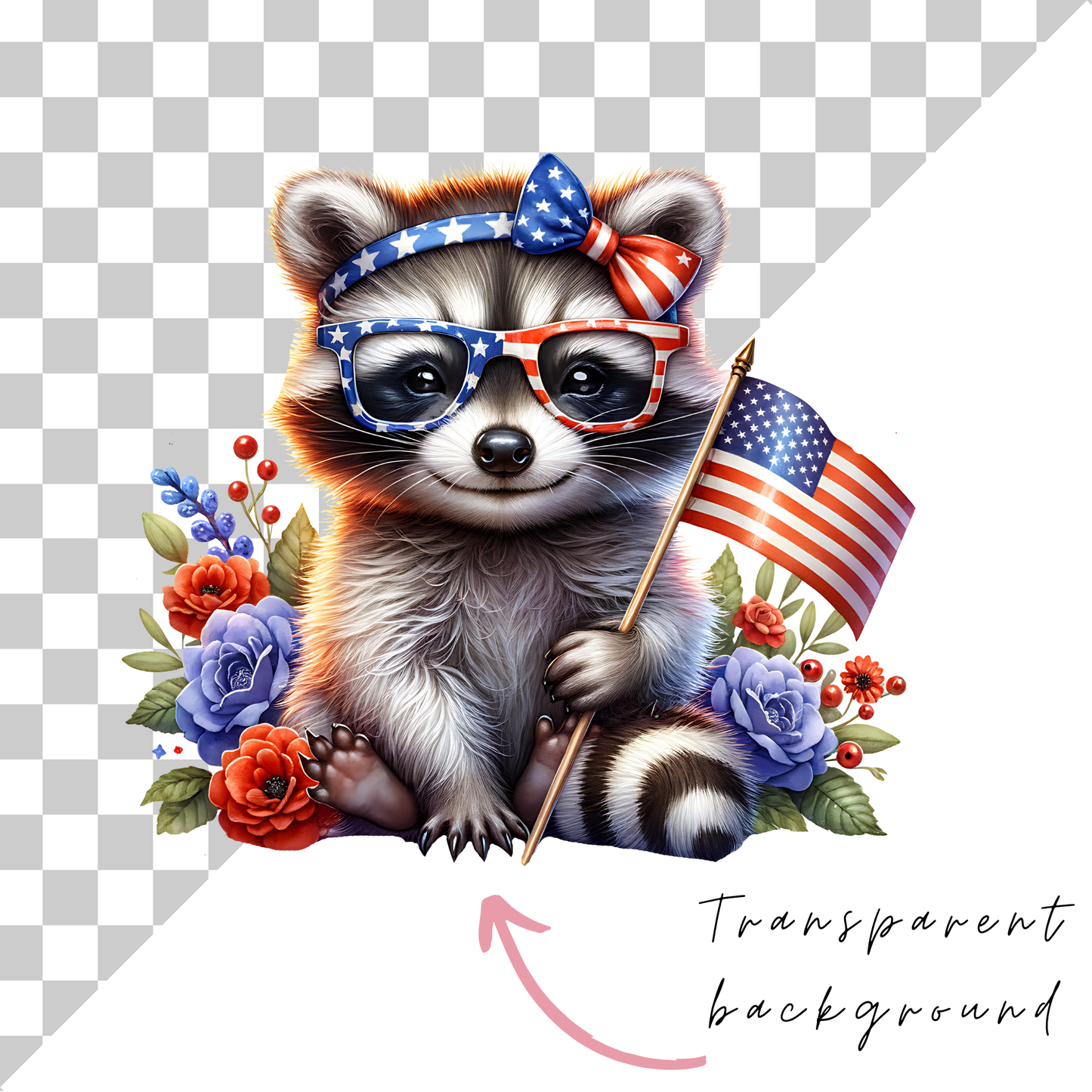 a painting of a raccoon holding a flag