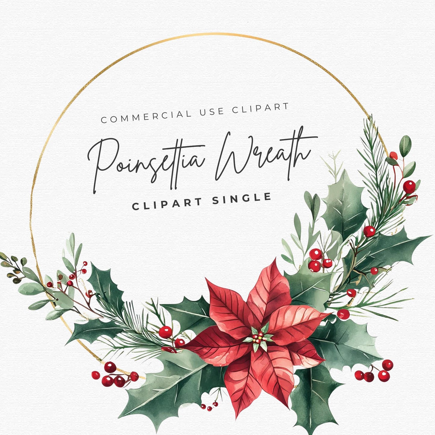 Christmas Poinsettia Wreath Clipart Single