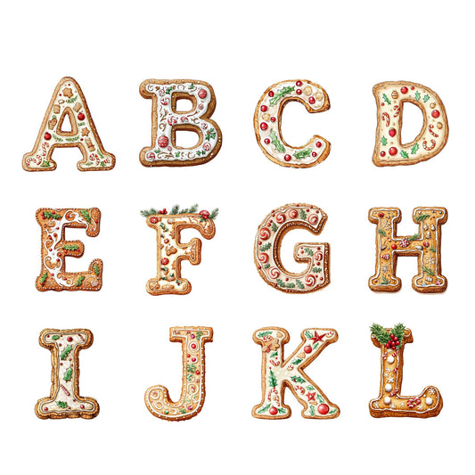 Clipart del alfabeto de jengibre navideño