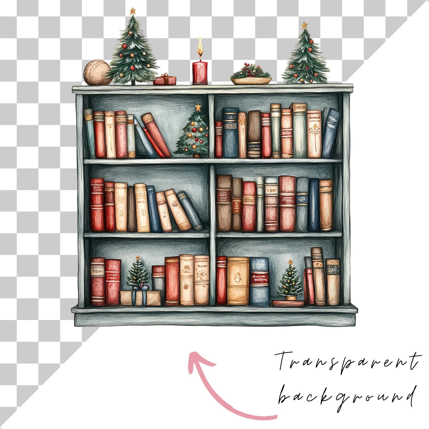 Christmas Bookshelf Clipart