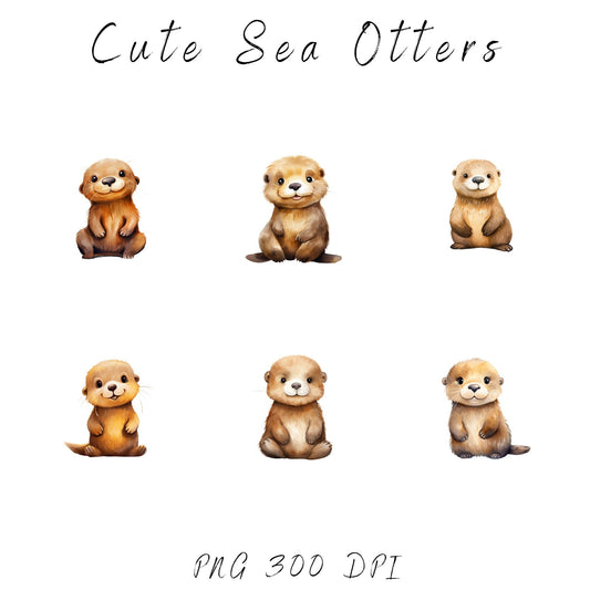 Watercolor Cute Baby Sea Otter Clipart