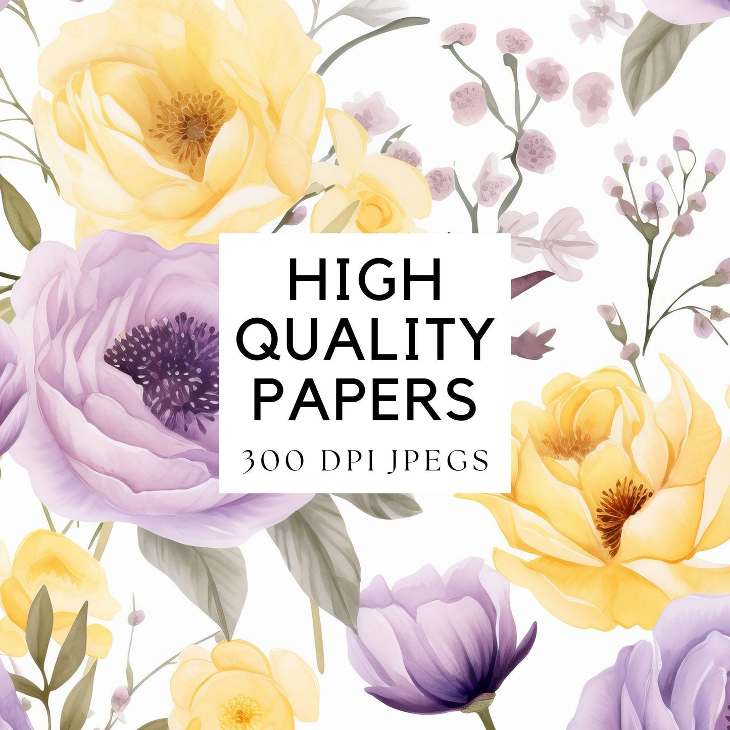 Pastel Purple and Yellow Wedding Flowers Digital Papers