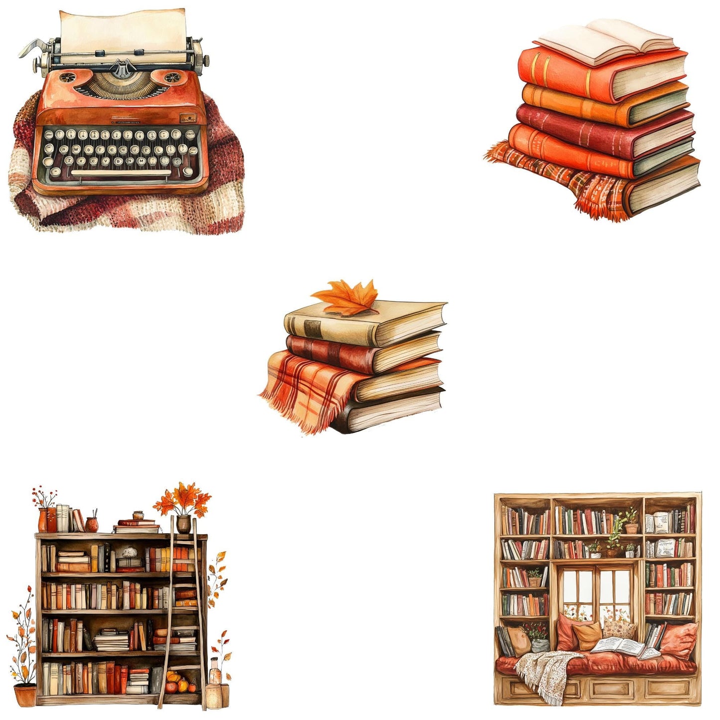 Watercolor Fall Bookish Clipart
