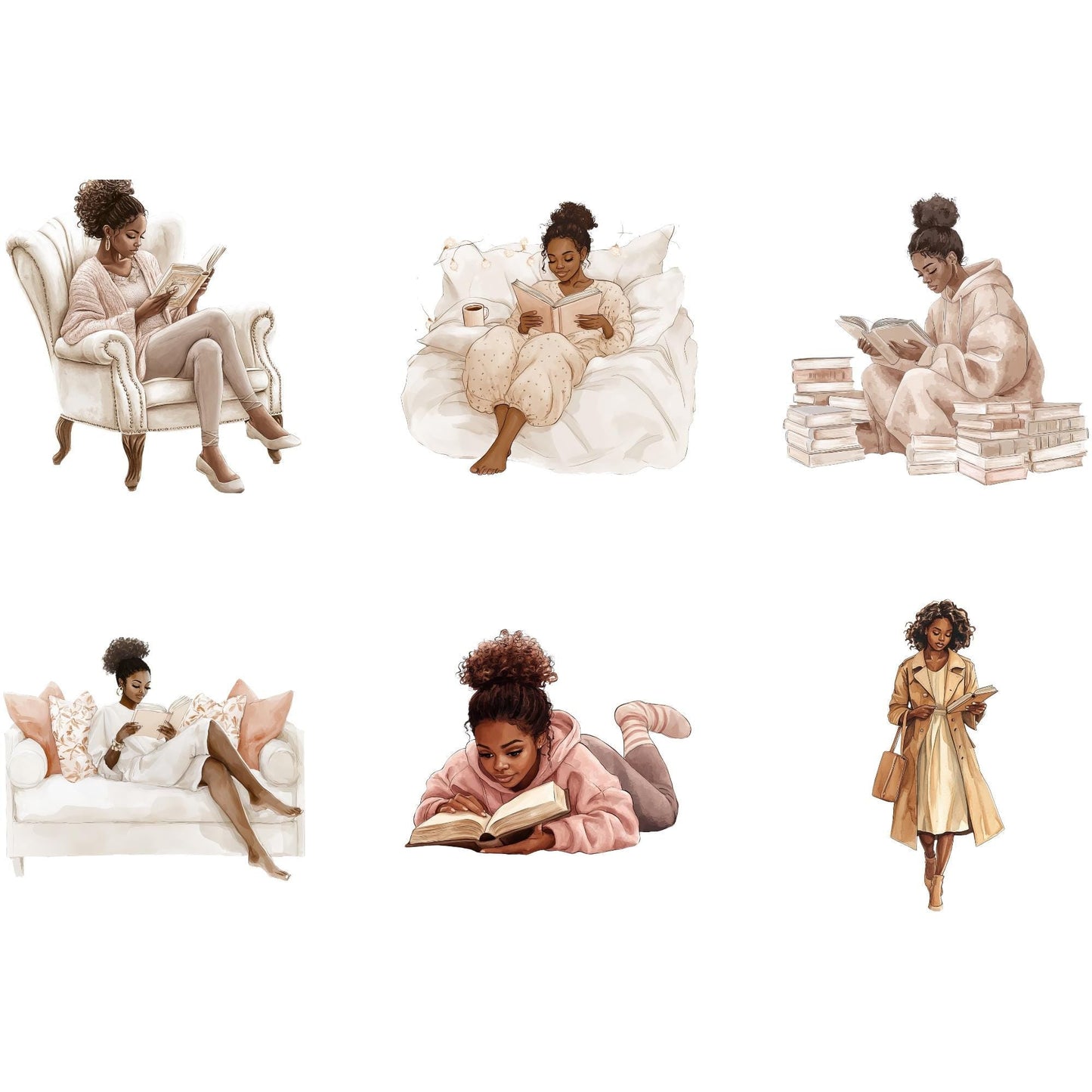 Black Woman Reading a Book PNG