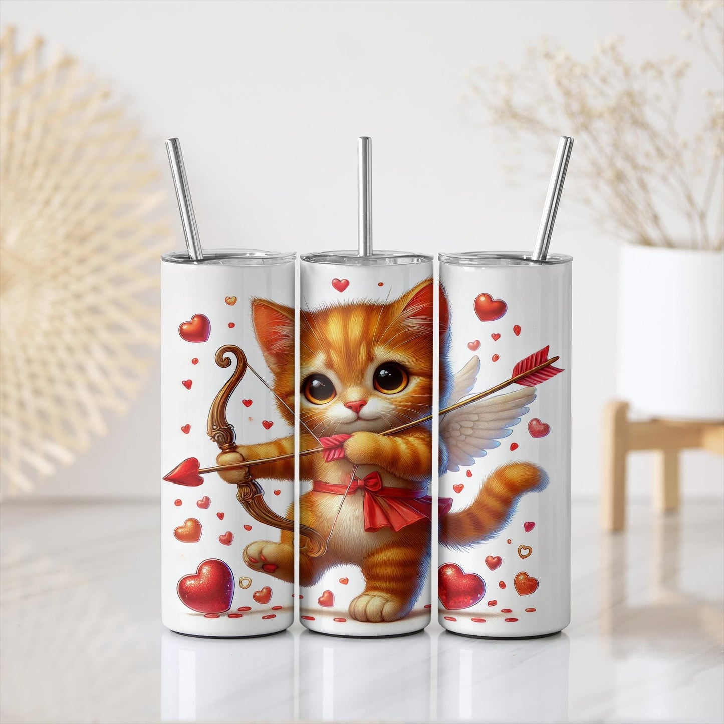 a couple of cups with a cat on them
