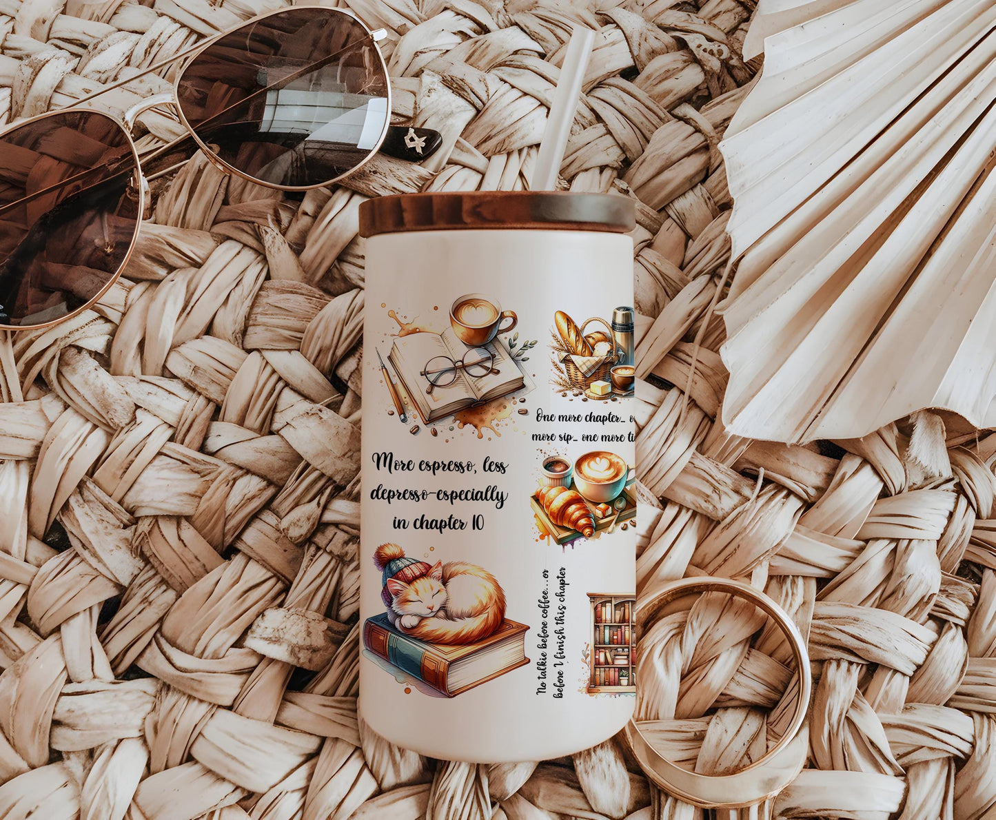 Book Lover 16oz Glass Can Wrap