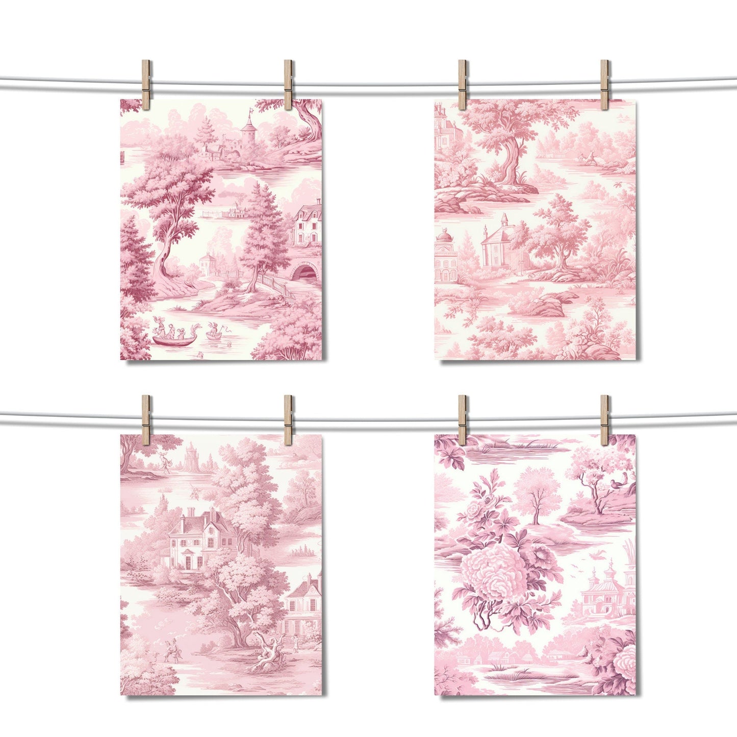 Watercolor Pink Toile de Jouy Digital Paper