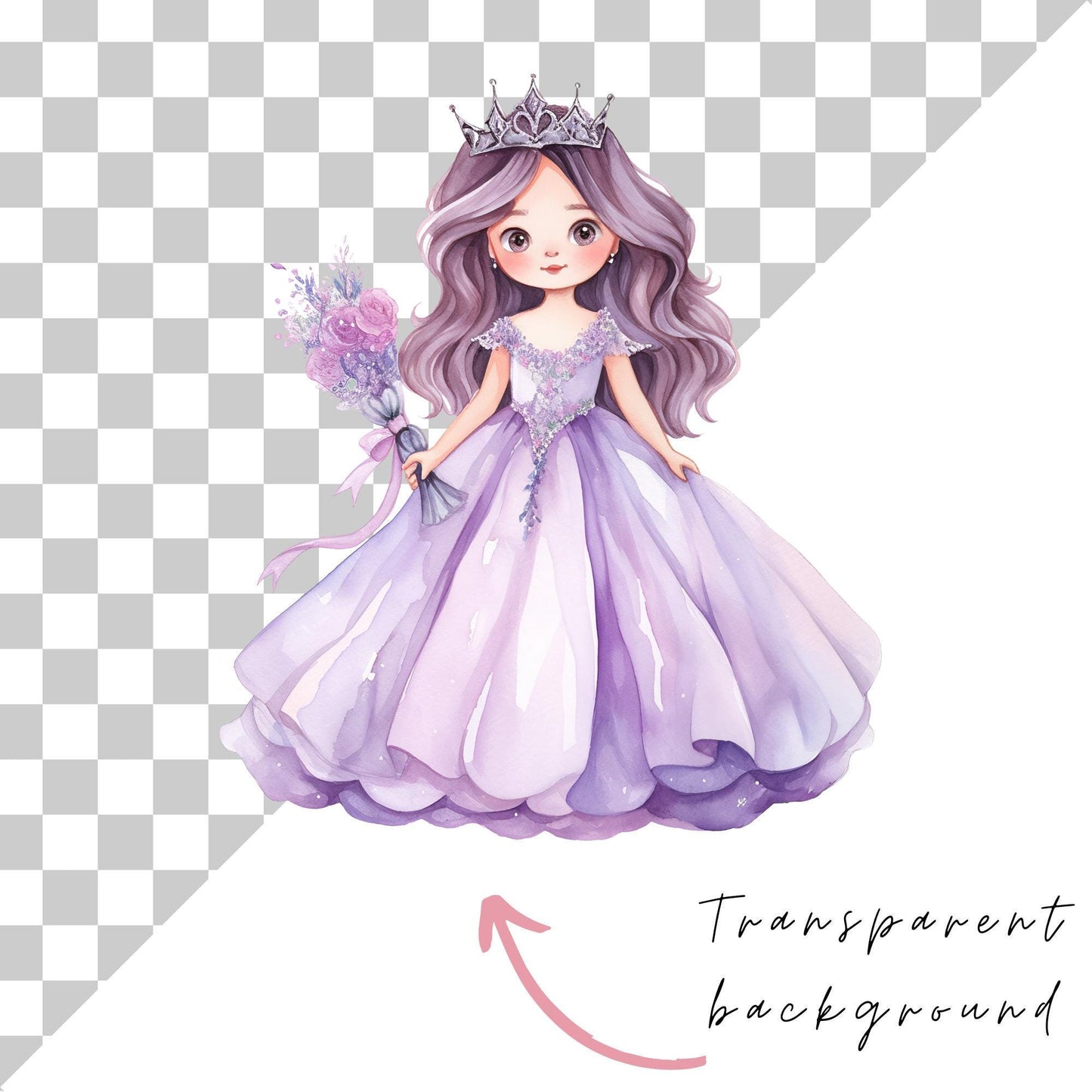 Watercolor Purple Fairytale Princess Clipart