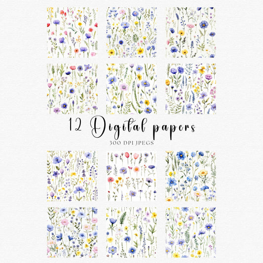 Wildflower Meadow Digital Papers | Seamless Floral Patterns