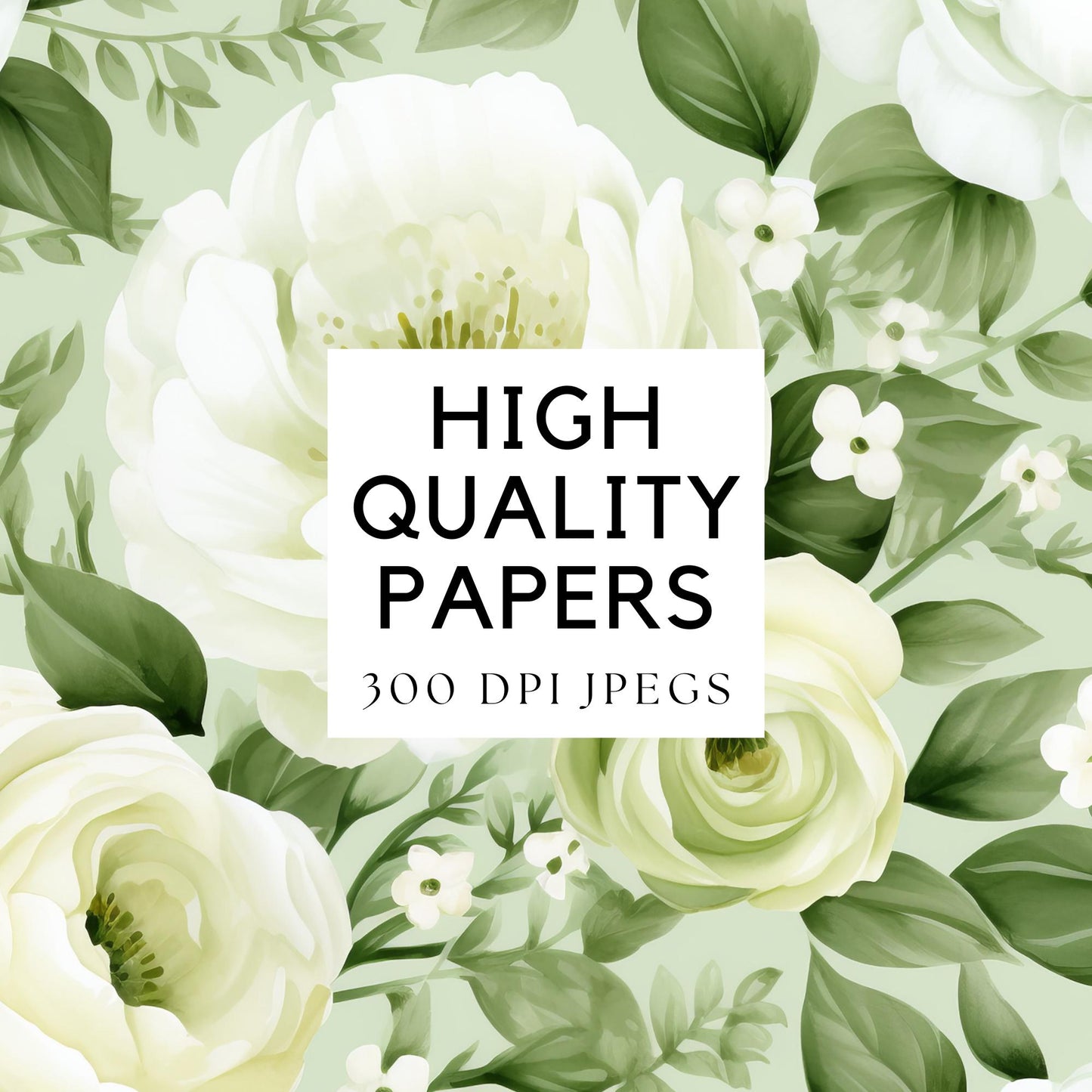 Watercolor Sage Green Floral Digital paper