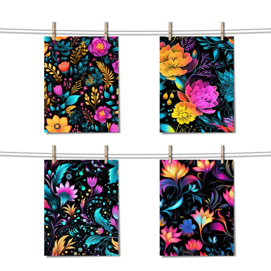 Neon Floral Seamless Pattern Digital Papers