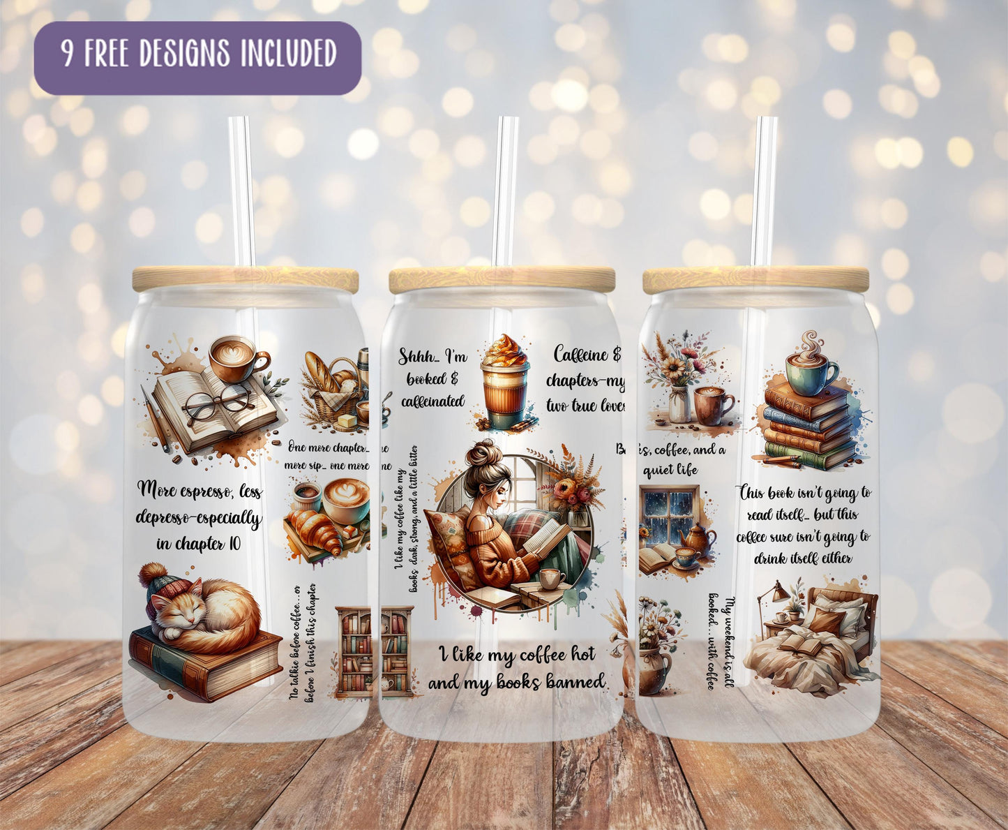 Book Lover 16oz Glass Can Wrap